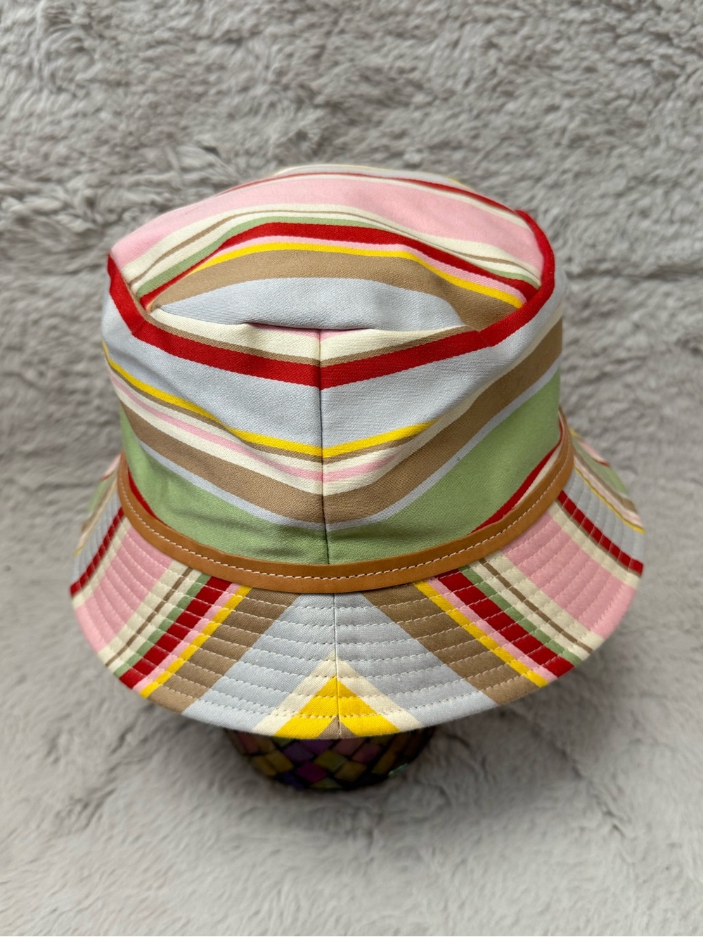 Vintage Coach Multicolor Striped Canvas Bucket Hat - Pastel and bright rainbow - Picture 4 of 9